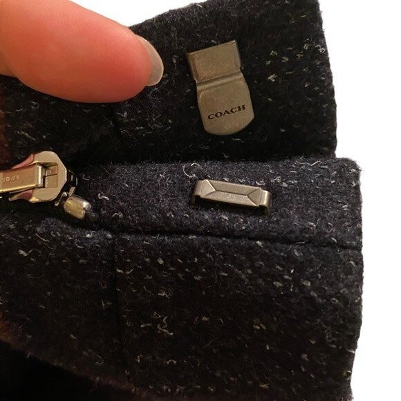 Coach Women's 32 Horsebit Pocket Flare Trouser Pants Dark‎ Plaid Wool Tweed - Picture 3 of 9